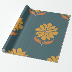 Papel De Presente Retro Boho Girassol Desenhado à Mão