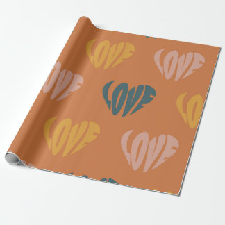 Papel De Presente Retro Boho Groovy Coração de Amor