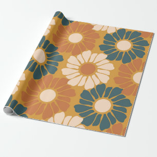 Papel De Presente Retro Boho Ousado Flor de Margarida