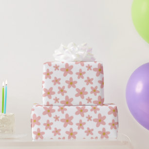 Papel De Presente Retro Boho Rosa e White Daisiers Meninas