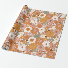 Papel De Presente Retro Boho Terracotta Flores Bohemianas