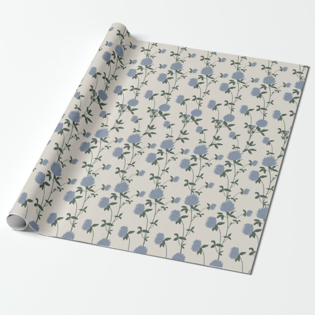 Papel De Presente Retro Botanical Meadow Clover | French Linen (Desenrolado)