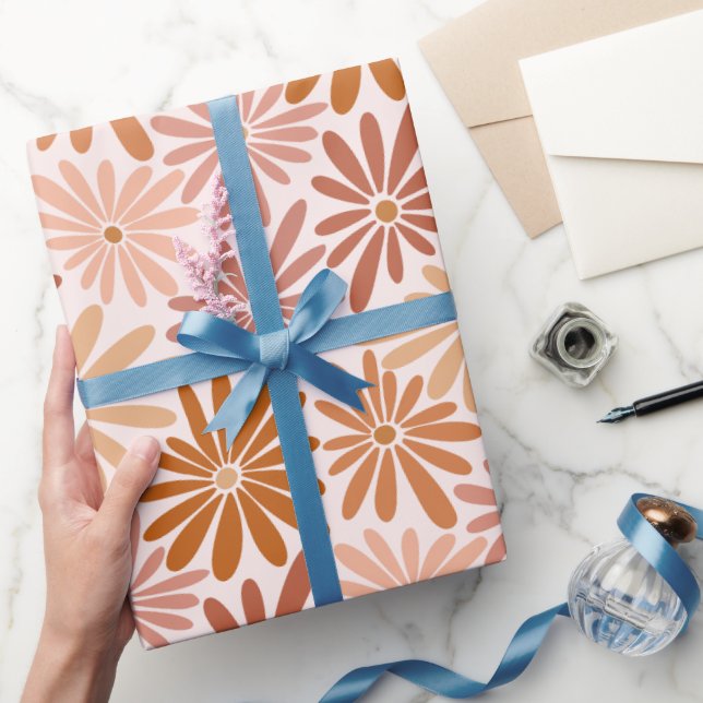 Papel De Presente Retro Brownish Daisy (Presentear)