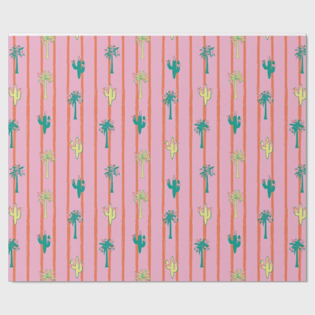 Papel De Presente Retro Cactus & Palm Trees Gift Wrap Paper (Aberto)