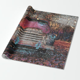 Papel De Presente Retro Caminhão Vintage Vermelho Laranja Amarelo Qu