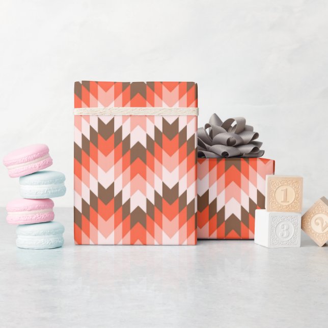 Papel De Presente Retro Chevron, Laranja Geométrico, Padrão Moderno (Chá de bebê)