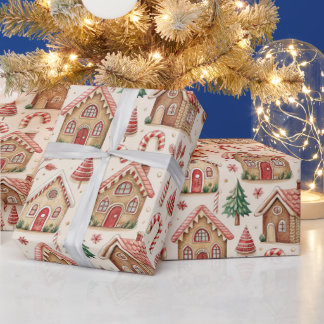 Papel De Presente Retro Christmas Gingerbread House Holiday