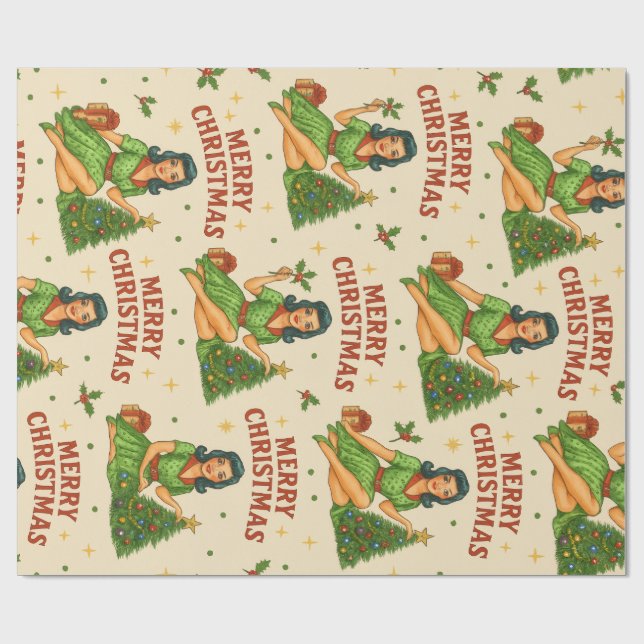 Papel De Presente Retro Christmas Pin-Up Wrapping Paper  (Aberto)
