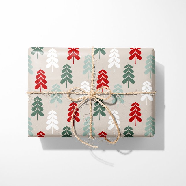 Papel De Presente Retro Christmas Trees Wrapping Paper (Criador carregado)