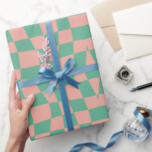 Papel De Presente Retro Circus 70s aqua cor-de-rosa-onda