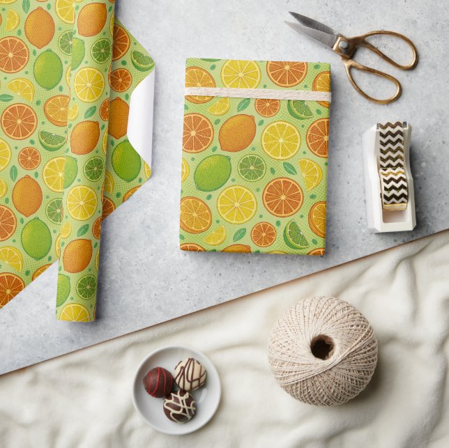 Papel de Presente Retro Citrus Pop Art (Artesanato)