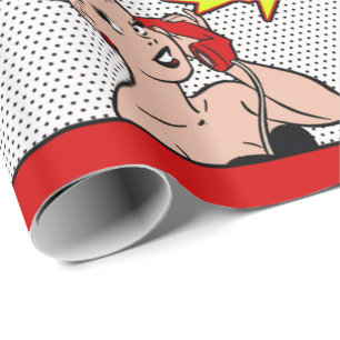 Papel De Presente Retro Comic Woman No Telefone Feliz Aniversário