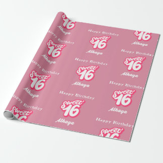 Papel De Presente Retro Cor-de-Rosa Doce 16.º Aniversário