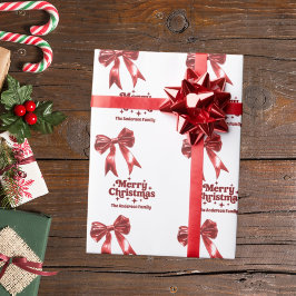 Papel De Presente Retrô de arco branco vermelho Feliz Natal