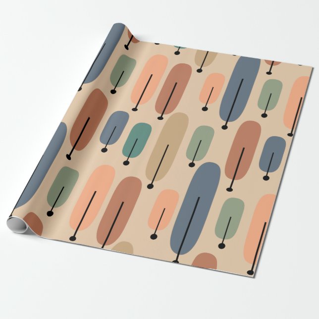 Papel De Presente Retro de Árvores Atômicas (Desenrolado)