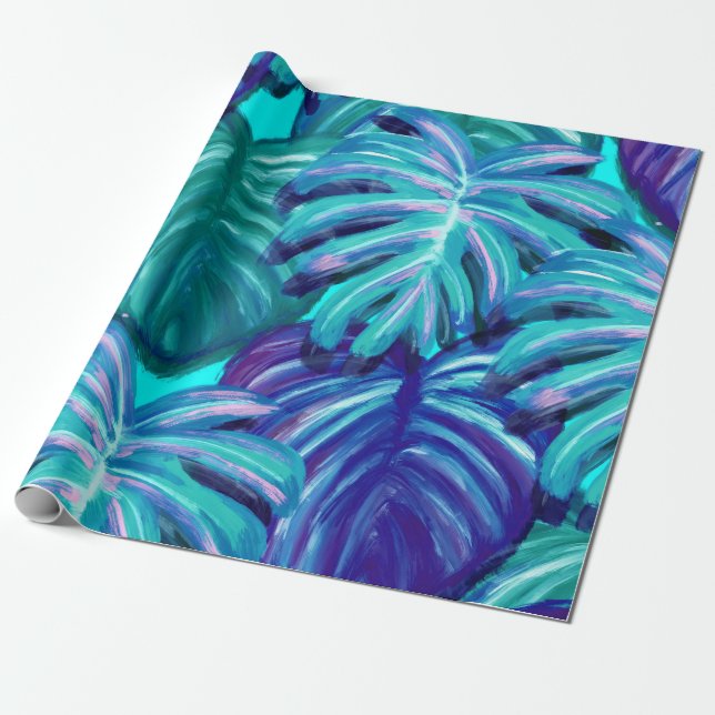 Papel De Presente Retrô de folhagem tropical (Desenrolado)