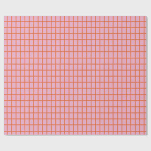 Papel De Presente Retro Desenhado à Mão Xadrez Vermelho em Rosa