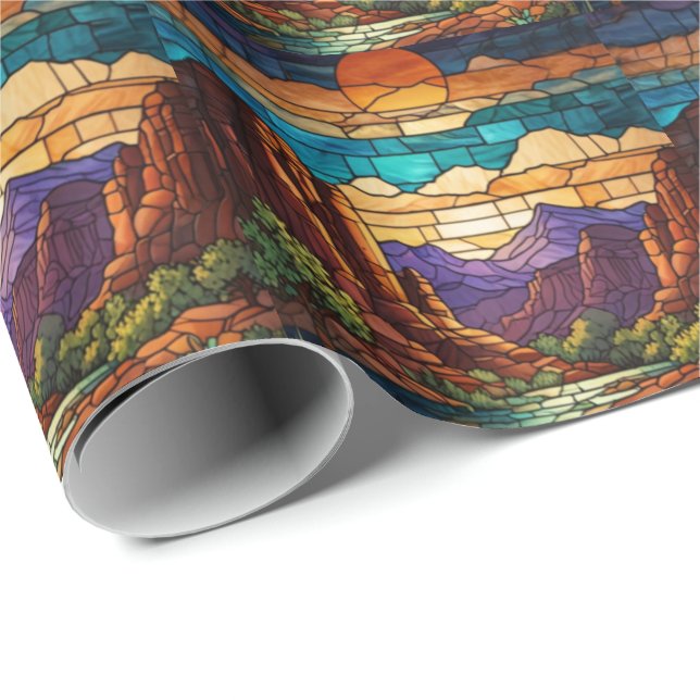 Papel De Presente Retro desert scene Sedona mountains stainglass art (Ponta do rolo)