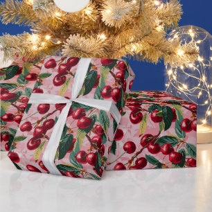 Papel De Presente Retro divertido 'Cherry Pop' rosa