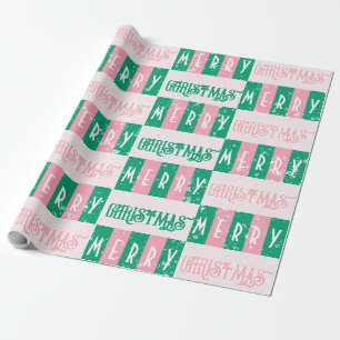 Papel De Presente Retrô do século médio Feliz Natal Rosa Verde