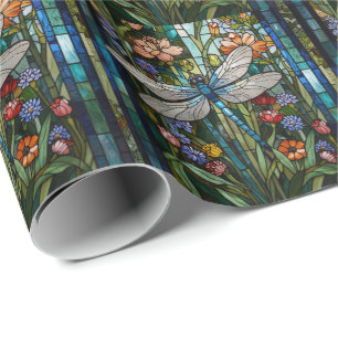 Papel De Presente Retro Dragonfly boho vidro botânico floral