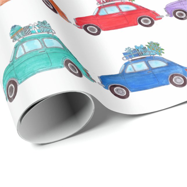 Papel De Presente Retro Fiat 500 com presentes (Ponta do rolo)