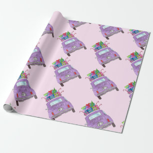 Papel De Presente Retro Fiat 500 com presentes de Natal