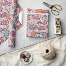 Papel De Presente Retro Floresta Cogumelo Botânico Outono Micélio