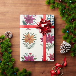 Papel De Presente Retro Folk Floral Christmas