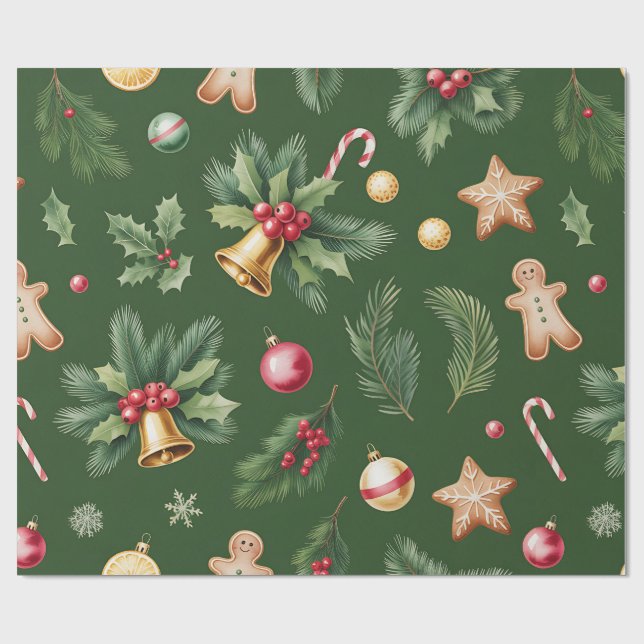 Papel De Presente Retro Green Christmas Wrapping Pape (Aberto)