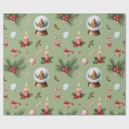 Papel De Presente Retro Green Christmas Wrapping Paper