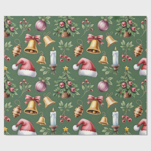 Papel De Presente Retro Green Christmas Wrapping Paper (Aberto)