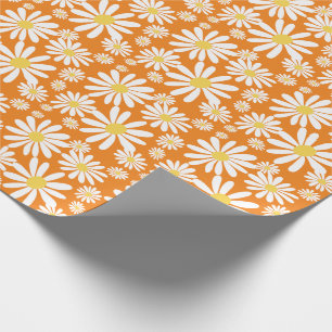 Papel De Presente Retro Groovy Daisies Primavera Pattern Orange