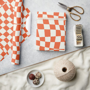 Papel De Presente retro groovy fofo laranja xadrez ondulado