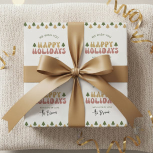Papel De Presente Retro Groovy Personalizado Nome Feliz Feriados Nat