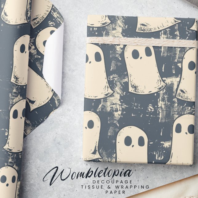 Papel De Presente Retro Grunge Ghosts Halloween Padrão (Criador carregado)