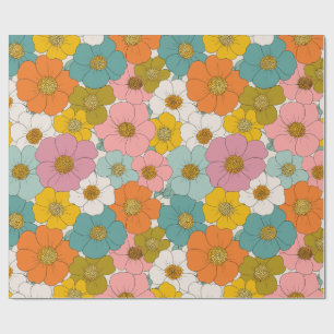 Papel De Presente Retro Hippie Floral Birthday