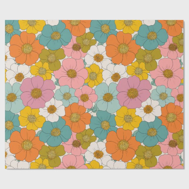 Papel De Presente Retro Hippie Floral Birthday (Aberto)