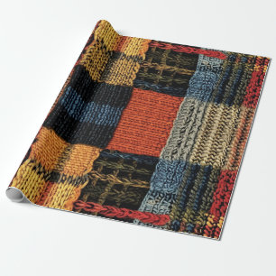 Papel De Presente Retro Knit Patchwork - Cozy Autumn Boho Vintage