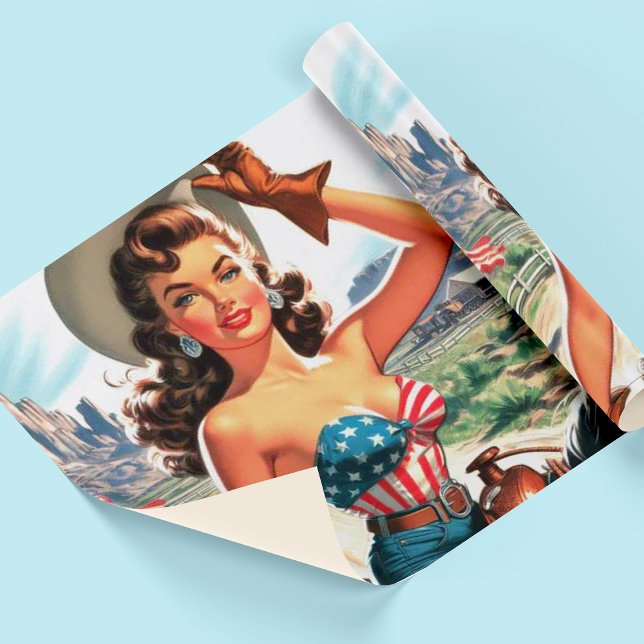 Papel De Presente Retro Linda Cowgirl Pin Up (Criador carregado)