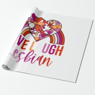 Papel De Presente Retro Live Laugh Lésbica Rainbow Floral Heard