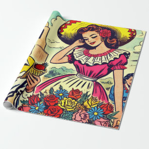 Papel De Presente Retro Love Casal Comic