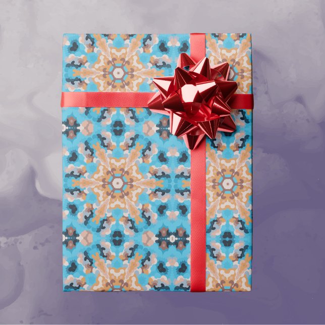 Papel De Presente Retro Mandala Azul e Laranja (Criador carregado)