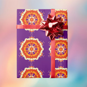 Papel De Presente Retro Mandala Puro Vermelho e Laranja