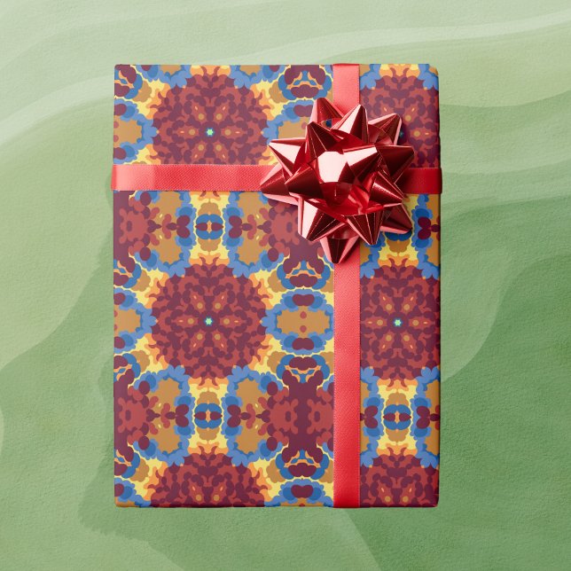 Papel De Presente Retro Mandala Vermelho Azul e Amarelo (Criador carregado)