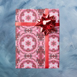 Papel De Presente Retro Mandala Vermelho e Branco Rosa