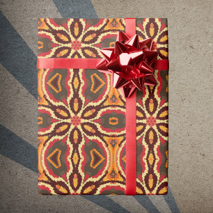 Papel De Presente Retro Mandala Vermelho Laranja e Marrom