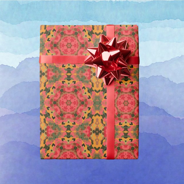 Papel De Presente Retro Mandala Vermelho Laranja e Verde (Criador carregado)