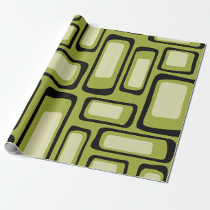 Papel De Presente Retro Meados do Século Verde Grade Retângulo Arred