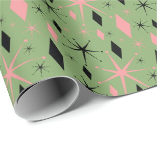 Papel De Presente Retro Mid Century Starburst and Diamonds Wrapping 